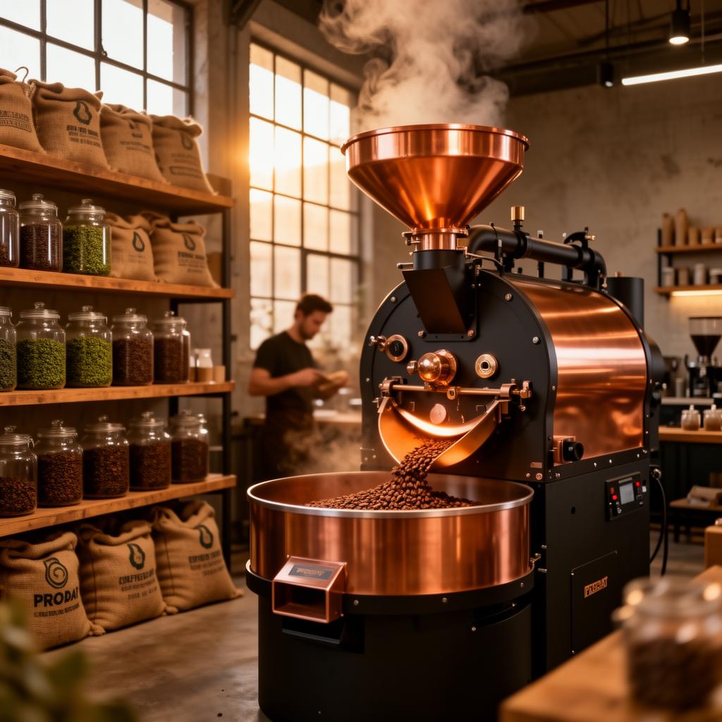 Torrefação artesanal Arabic Coffee — torrador de cobre em ação